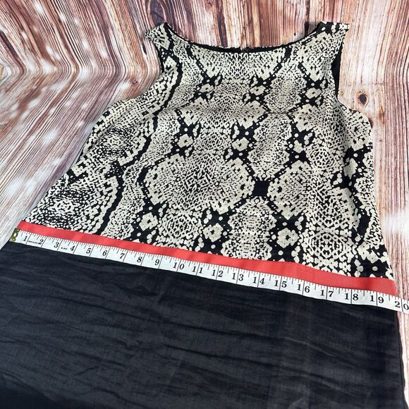Ann Taylor LOFT Shift Dress Sz 8 100% Linen Black Tan Red Sleeveless Lined Midi - Picture 5 of 9